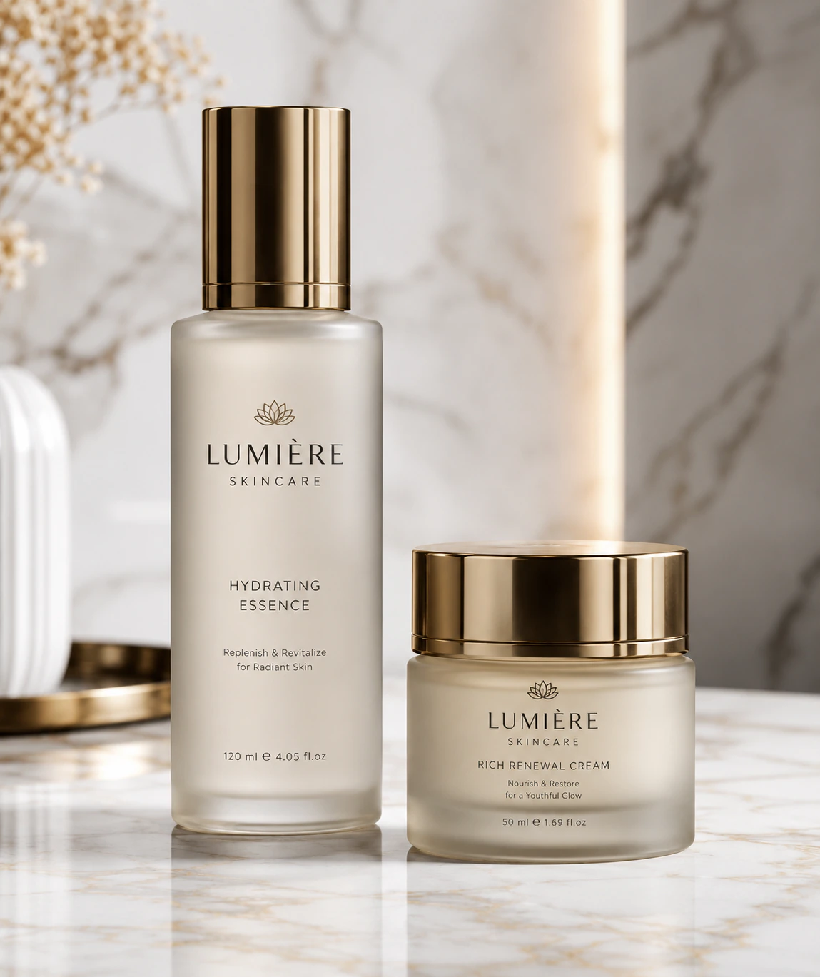 3D skincare bottle and cream jar render